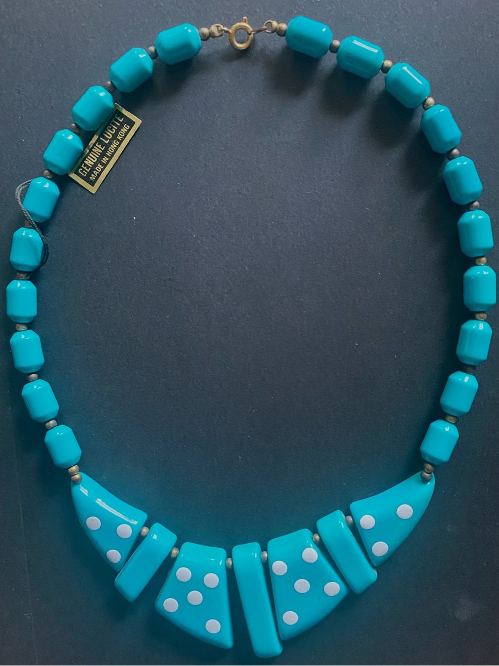 Genuine Lucite Turquoise / Teal Statement Art Deco MCM Necklace 1950s - 1980s